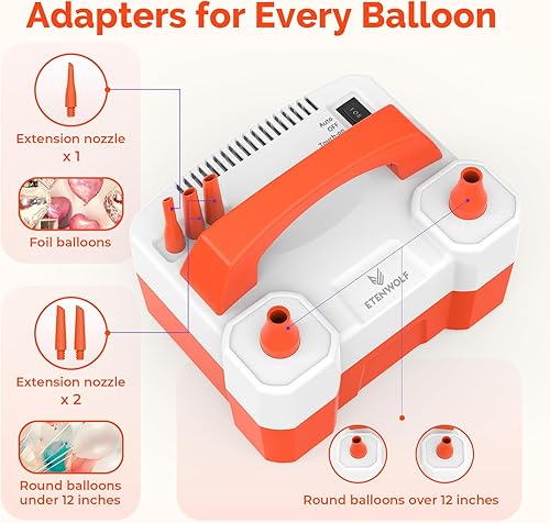 Miniatura 6 de ETENWOLF P400 Balloon Pump Electric for Balloons with 2 Nozzles 110V 550W Balloon Blower for Party Metalic Latex Foil Balloons, Balloon Inflator for