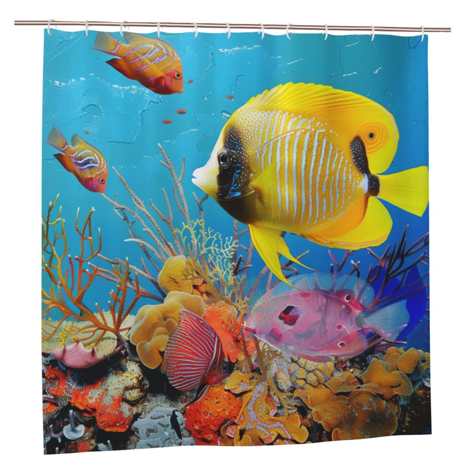 BWWHCCTI Tropical Fish Printed Shower Curtain With 12 Plastic Hooks Opaque Quick Drying Waterproof Shower Curtains Sets For Bathroom 183x183 CM
