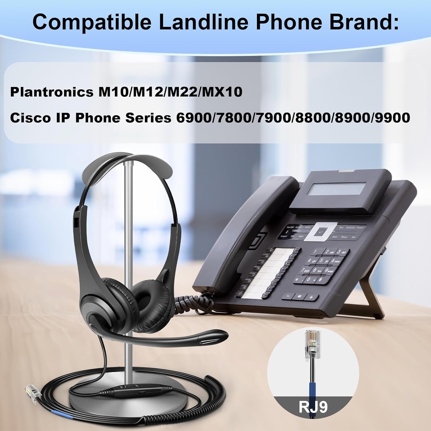 Voistek Cisco Phone Headset,RJ9 Telephone Headset with Microphone Compatible with Cisco 7940,7942,7945,7960,7962,7965,7811,7821,8811,8841,8845,8851 Landline Phones
