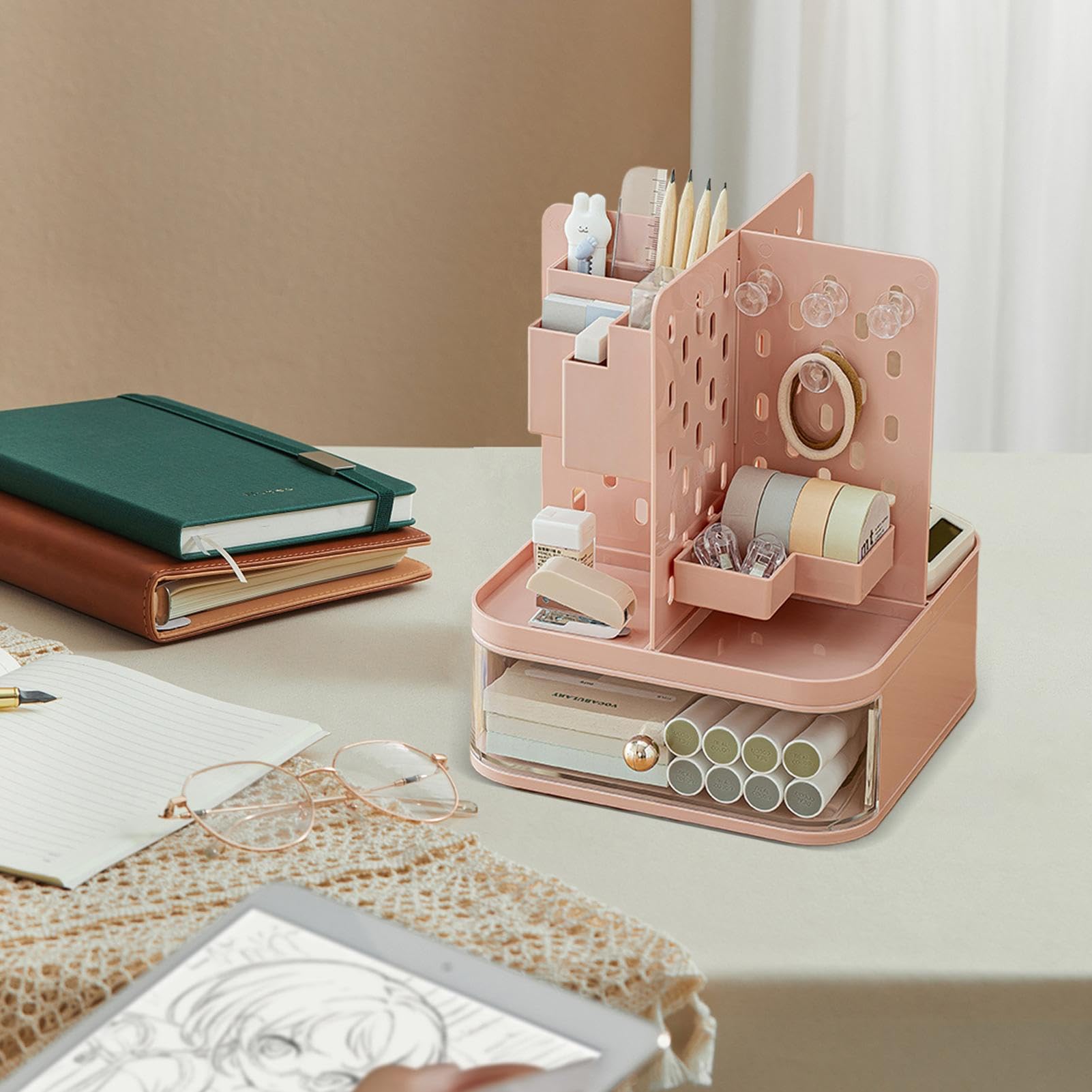 Organizador de escritorio giratorio, organizador de escritorio con cajón