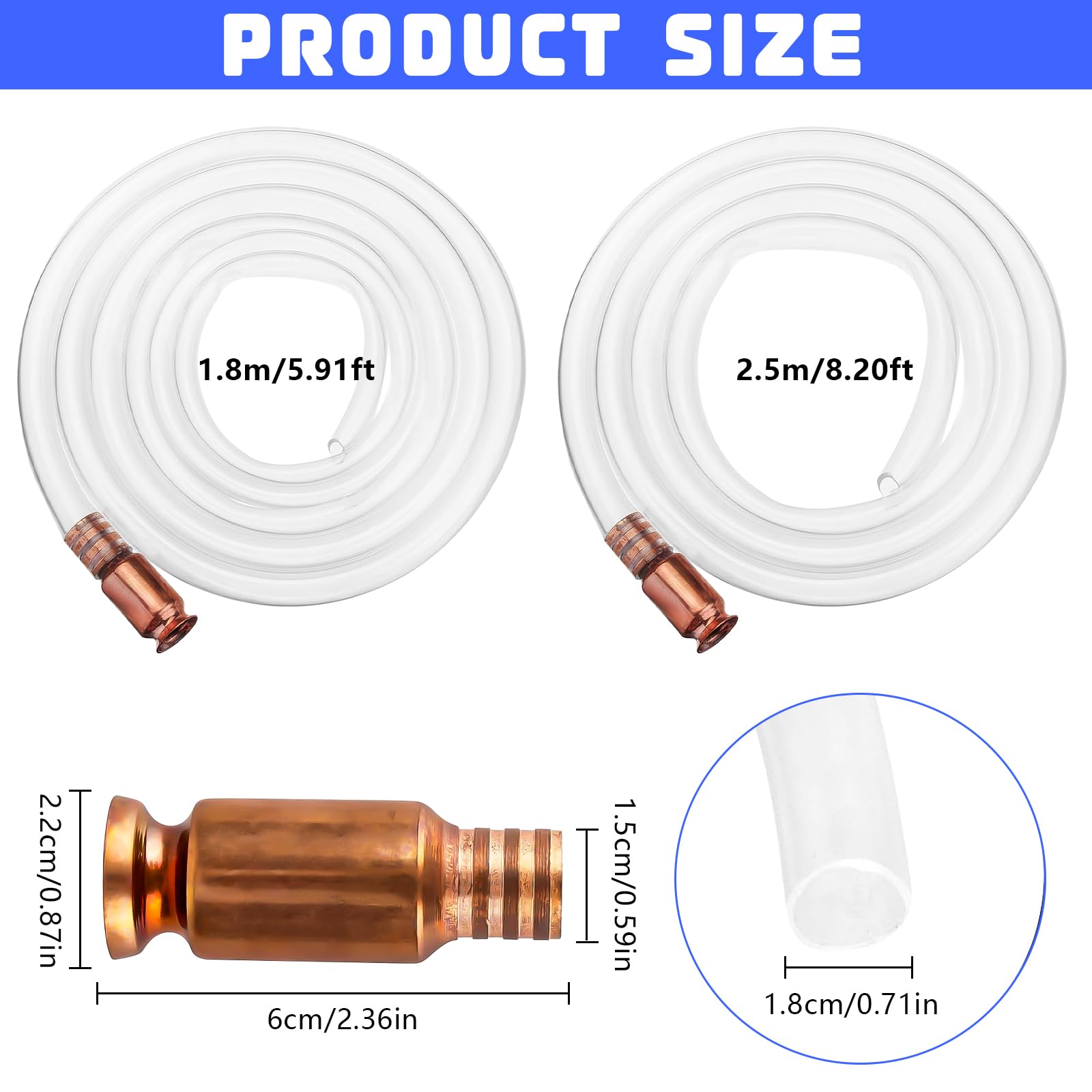 2 Pz Pompa a Sifone, Sifone Tubo Pompa 1,8 m/ 2,5 m Automatica Pompa Travaso Benzina per Trasferimento Gas/Benzina/Diesel/Carburante/Acqua
