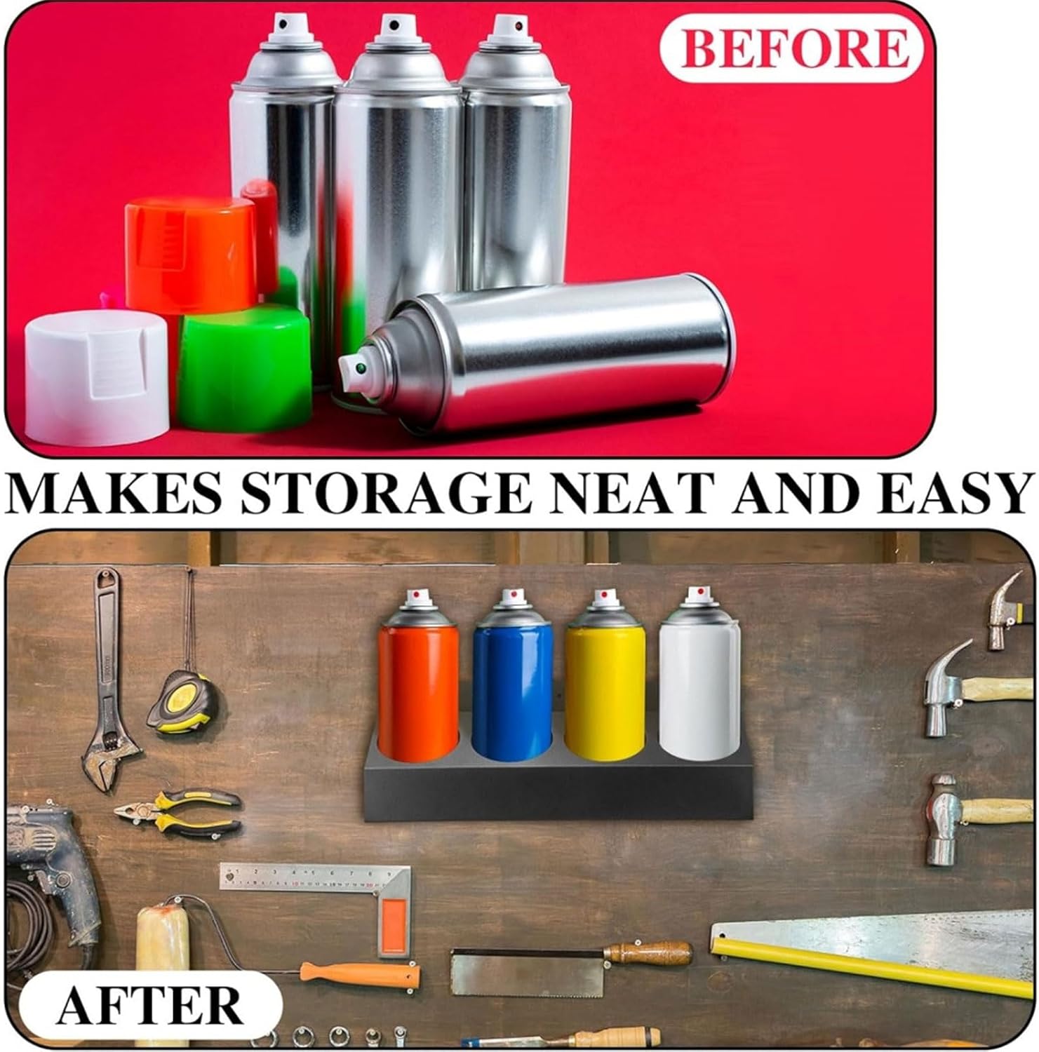 Professional Wall Mount Storage Shelf 4 Capacity Aerosol Can Holder Metal Sprays Bottle Rack for Garage and Workspaces Metal Can Rack
