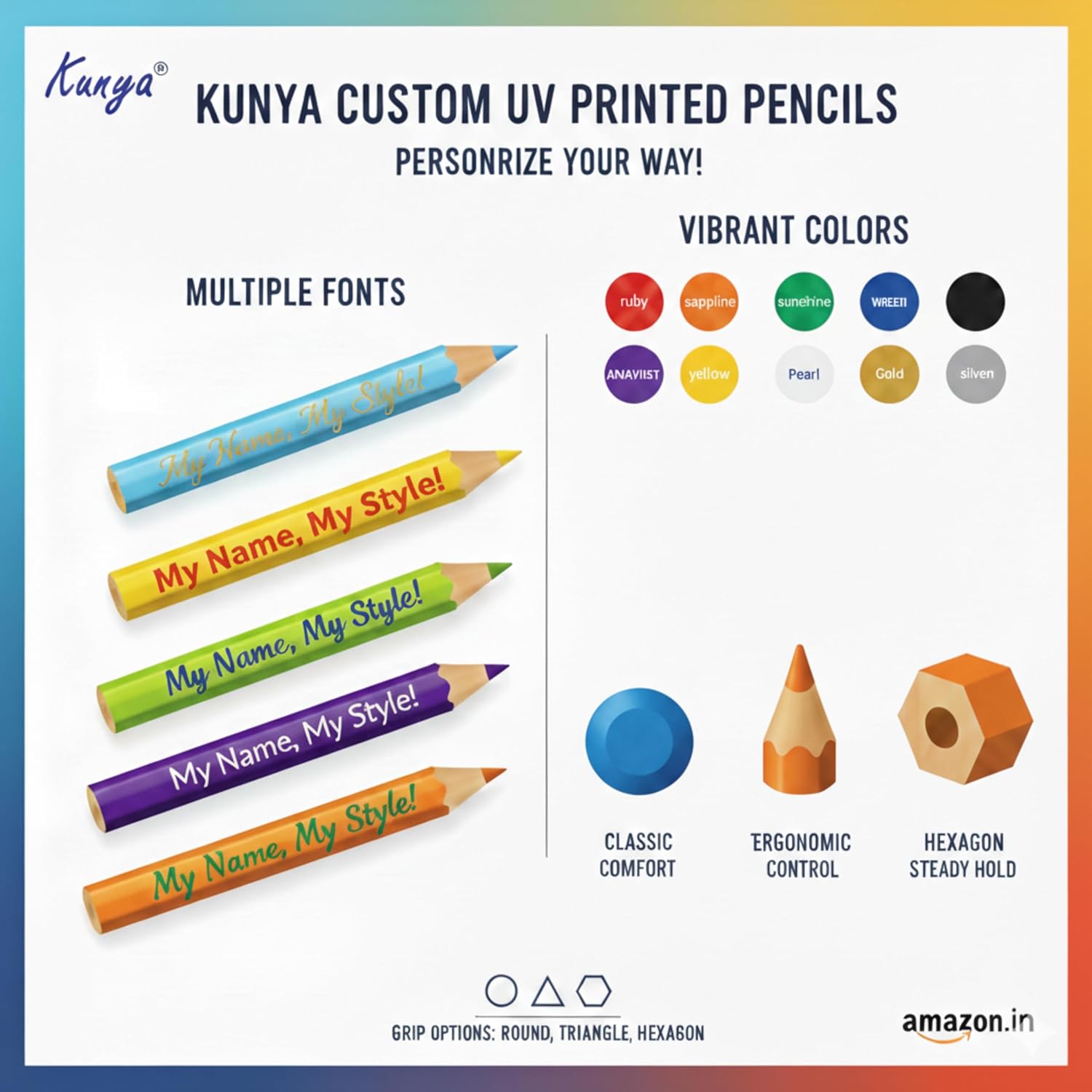 Customized UV Printed Name Pencil for Kids Personlized Pencils for School Birthday Return Gifts With Multiple Text Colour & Wide Range Of Font Option Free Eraser Sharpener(Hexagon, 10)