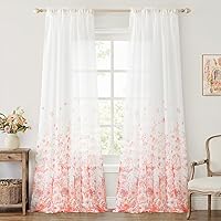 Vista 1 de MIULEE Cortinas texturizadas de lino semitraslúcidas con estampado rosa de 96 pulgadas de largo, juego de 2 paneles para dormitorio, sala de estar