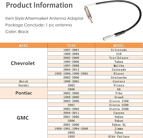 Miniatura 5 de Anina Adaptador de antena de coche para radio de cable automotriz para 1993-2006 GMC, Chevrolet 1988-2012, Pontiac 1988-2008, Buick Century 1988-2005
