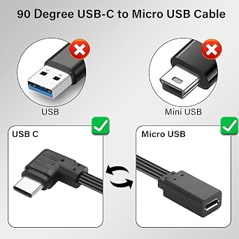 Right Angle USB C to Micro USB Cable,Extra Flexible USB C Male to Micro USB Female Cable,90 Degree Short Type C to Micro Flat Cable for Cell Phones,Laptops,MP3 Players-1.64Ft(Right)