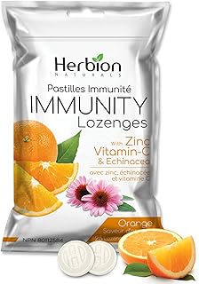 Herbion Naturals Immunity Lozenges with Zinc, Vitamin-C & Echinacea, Source of Antioxidants Helps Maintain & Support Immune System, Promote Good Health for Adults & Kids 6+, 25 CT, Orange Flavour.