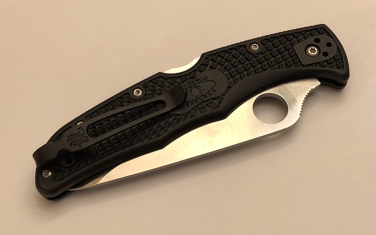 Matte Black Titanium Deep Carry Pocket Clip for Spyderco Endura 4 C10PBK Knife With Kanji