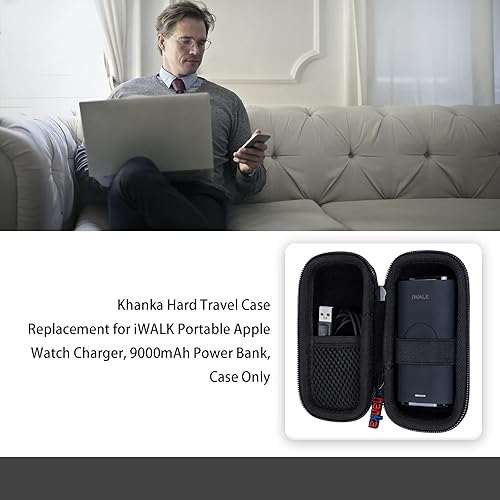Miniatura 3 de Khanka Funda de viaje rígida de repuesto para cargador de Apple Watch portátil iWALK, batería externa de 9000 mAh, solo funda (negro)
