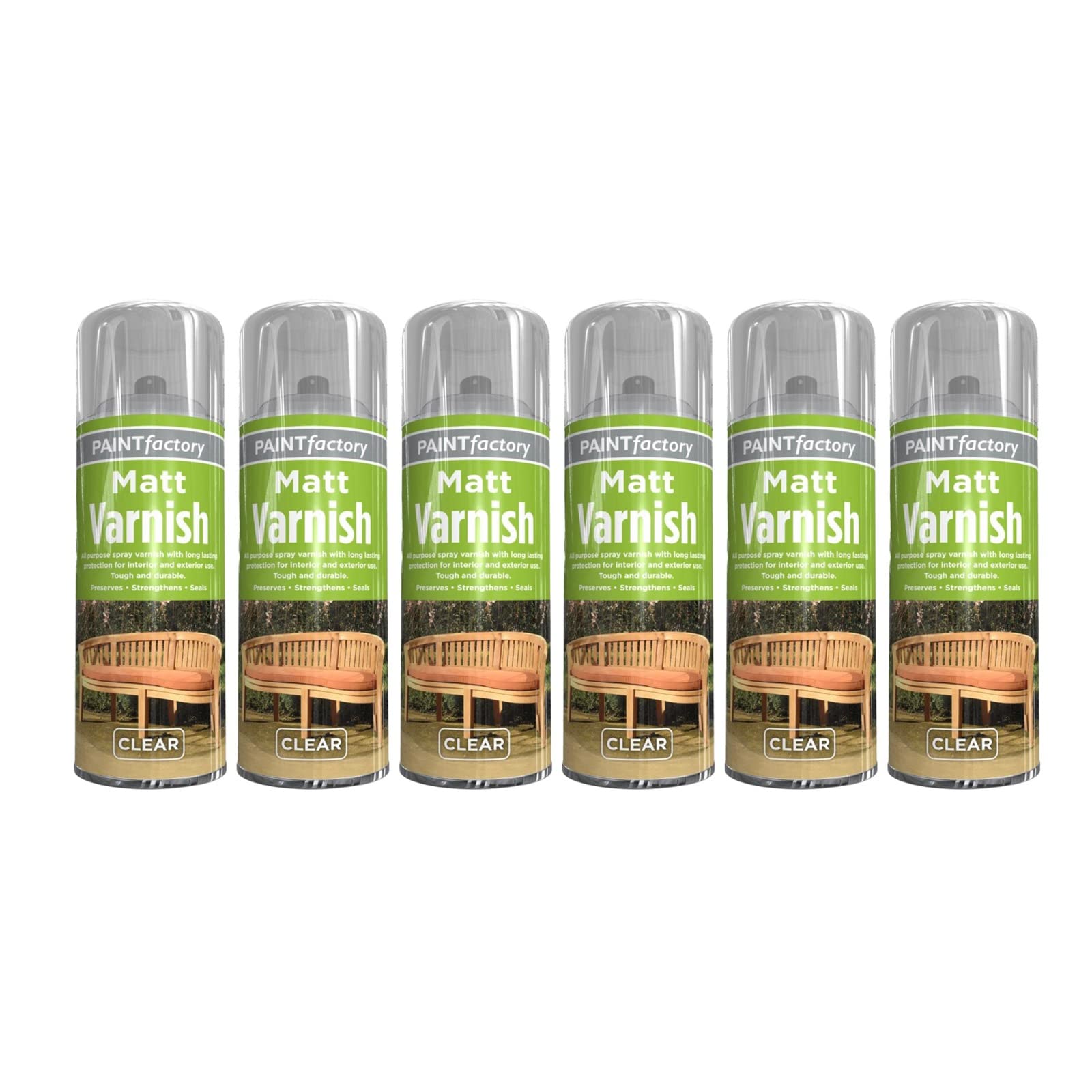 PNJB, 6 x 200ML Clear Varnish Professional Matt Finish Spray Wood Color Paint All Purpose, Varnish Clear Matte Finish Interior/Exterior Protection (6 Pcs)