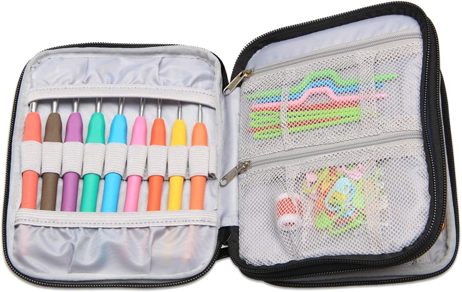 Damero Crochet Hooks Set, Crochet Hooks Kits with 9 Pcs Soft Grip Handles Ergonomic Crochet and Accessories, Crochet Set for Beginners and Crocheters, Blue Dots