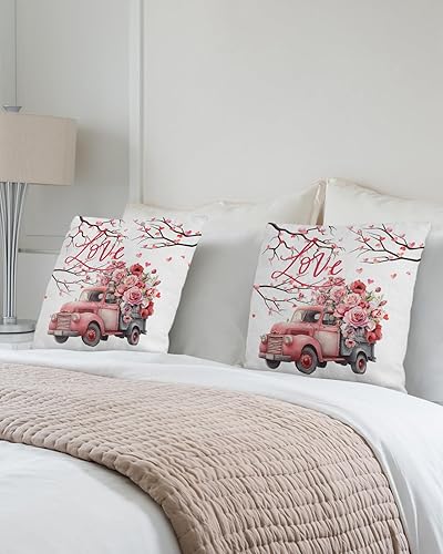 Miniatura 3 de Mayhome Juego de 2 fundas de almohada decorativas de 18 x 18 pulgadas, fundas de cojín cuadradas de algodón con forma de corazón de árbol rosa y