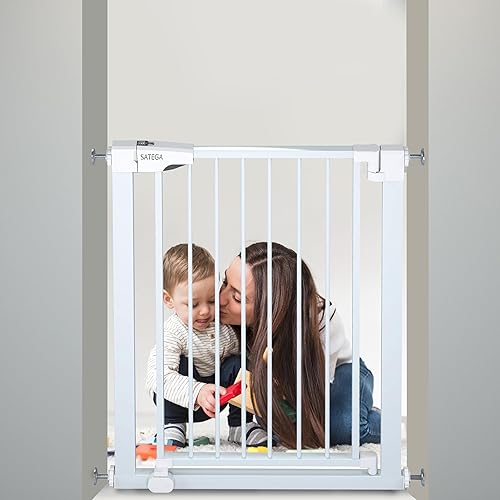 SATEGA Puerta de seguridad para bebés y mascotas y escaleras con sistema de timbre de 4 modos  Seguridad adicional para niños y mascotas  Cierre