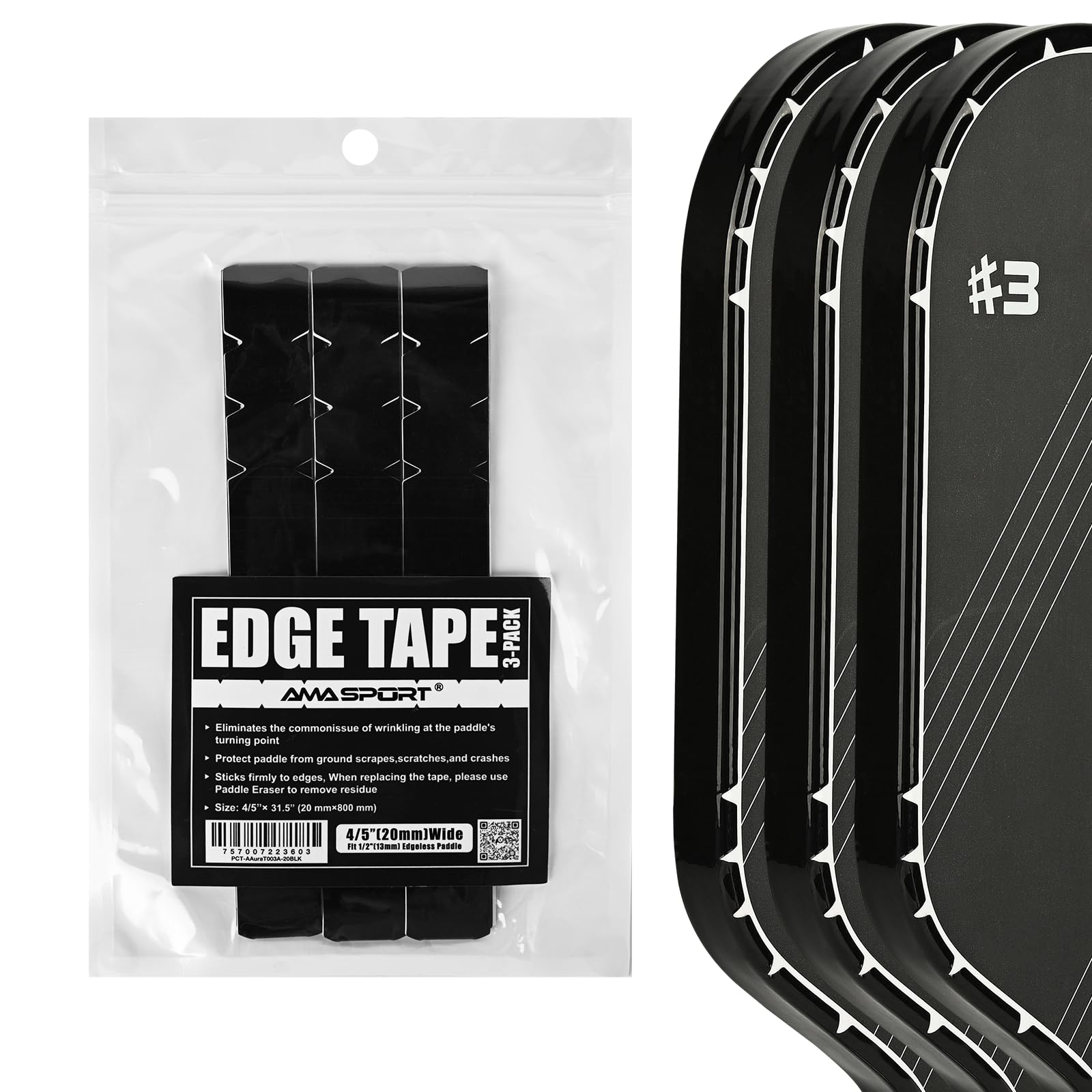 PICKLETECH Pickleball Edge Guard Tape – Clear Black Edge Tape — image 1