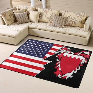 Emblem of Bahrain and America Area Rug 4x6 Feet Rugs for Living Room Bedroom Soft Indoor Floor Rug Non-Slip Carpet