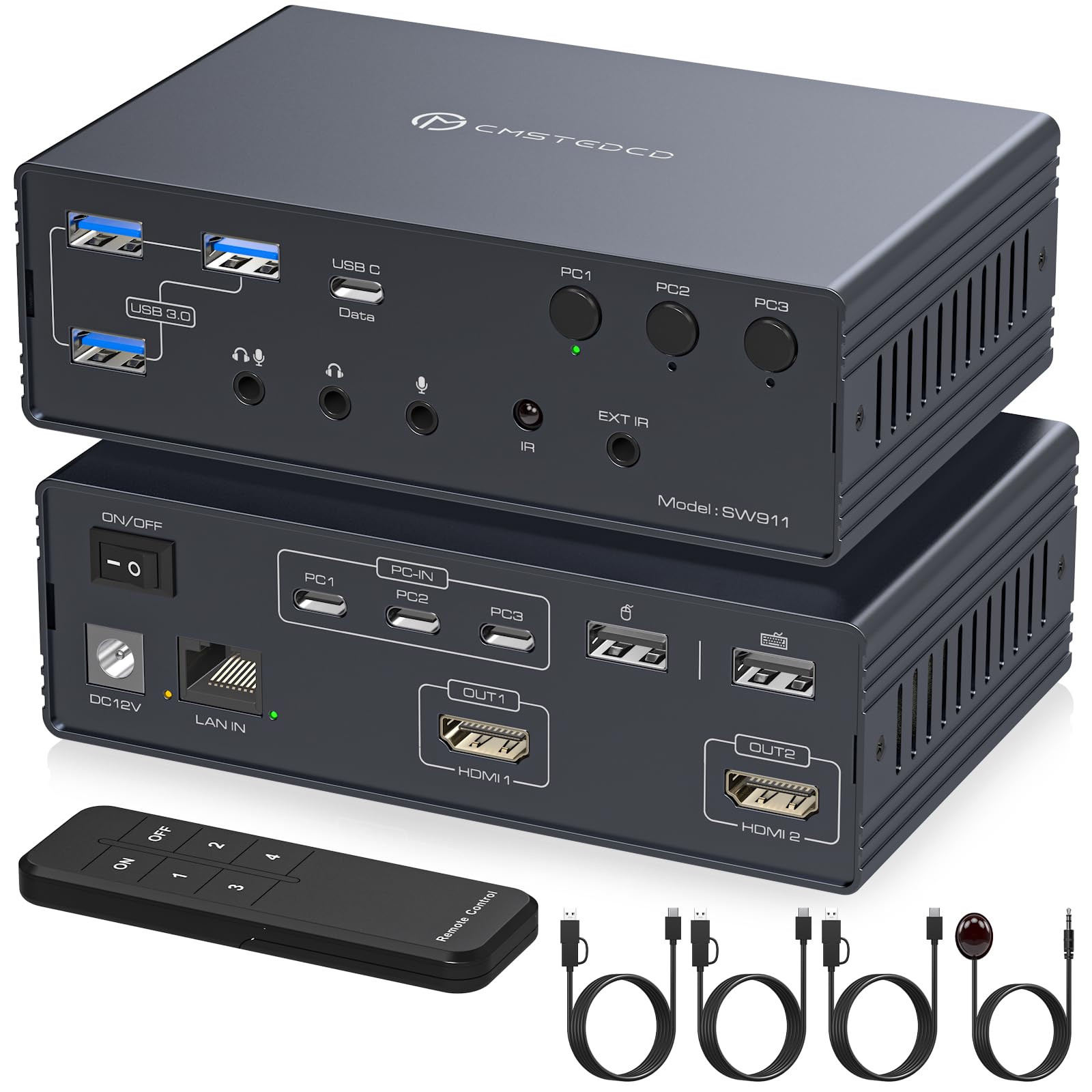 KVM HDMI double moniteur pour éliminer les câbles et basculer entre 3 PC - 8