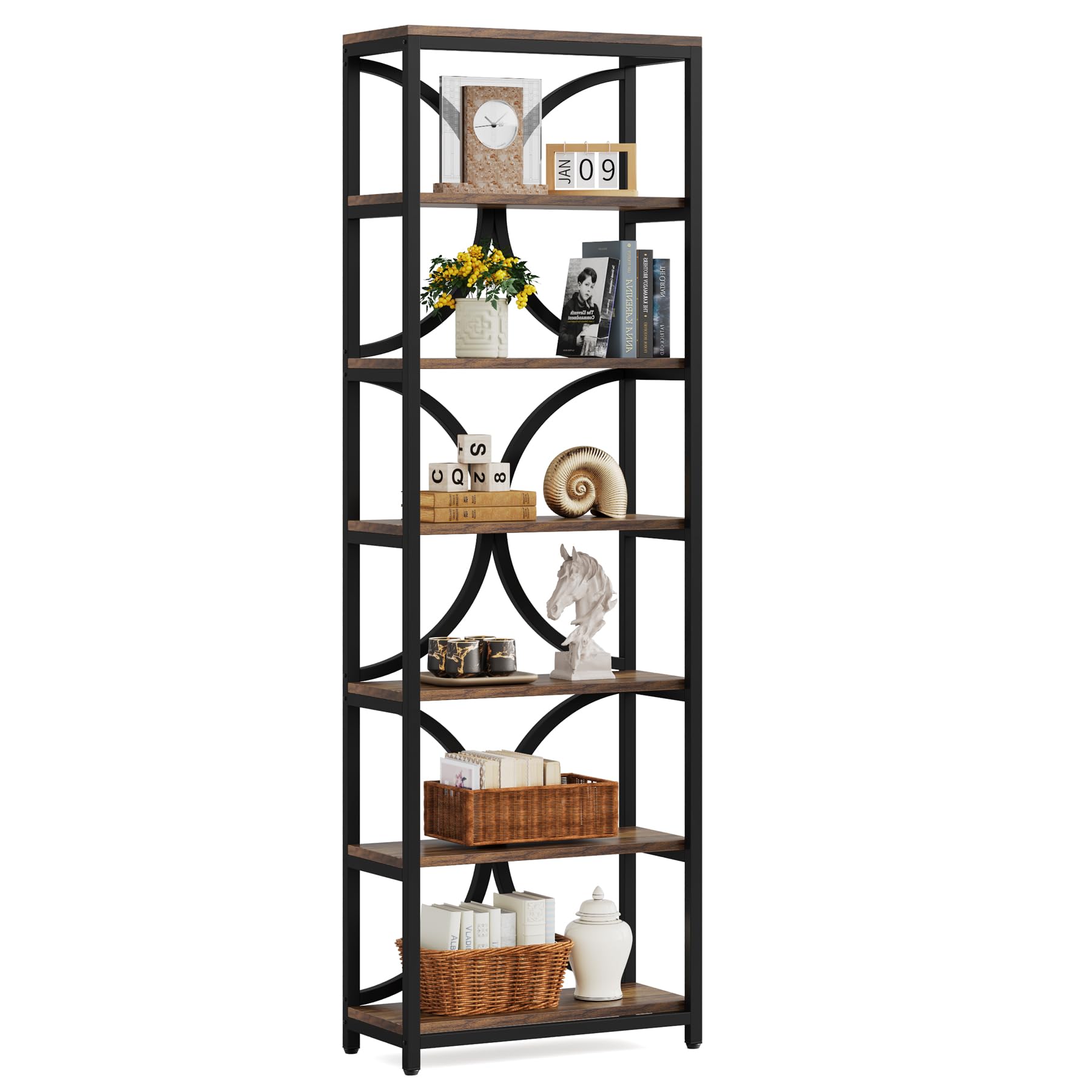 Tribesigns Bücherregal mit 6 Ebenen, 200 cm industrielles Küchenschrank mit Lagerregalen, Aufbewahrungs-Organizer für Wohnzimmer, Schlafzimmer und Home Office, Braun