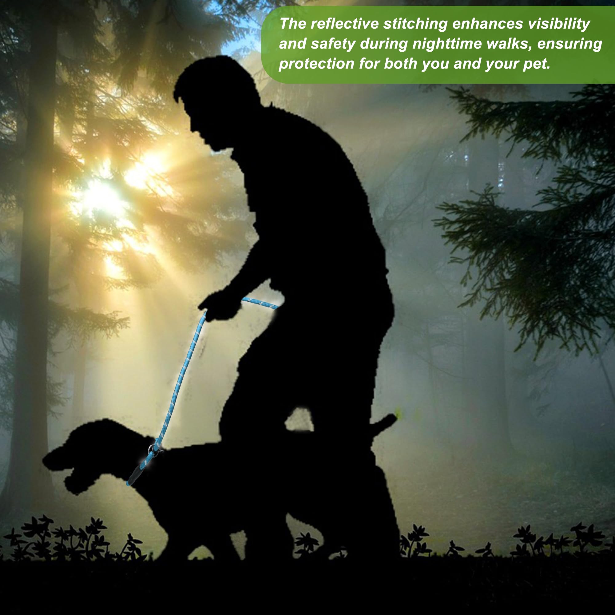 CAPASTEC Guinzaglio per Cani Corda Riflettente in Nylon, Manico in Spugna, Blu Cielo, Lunghezza 180cm Dia. 1/2 Pollice