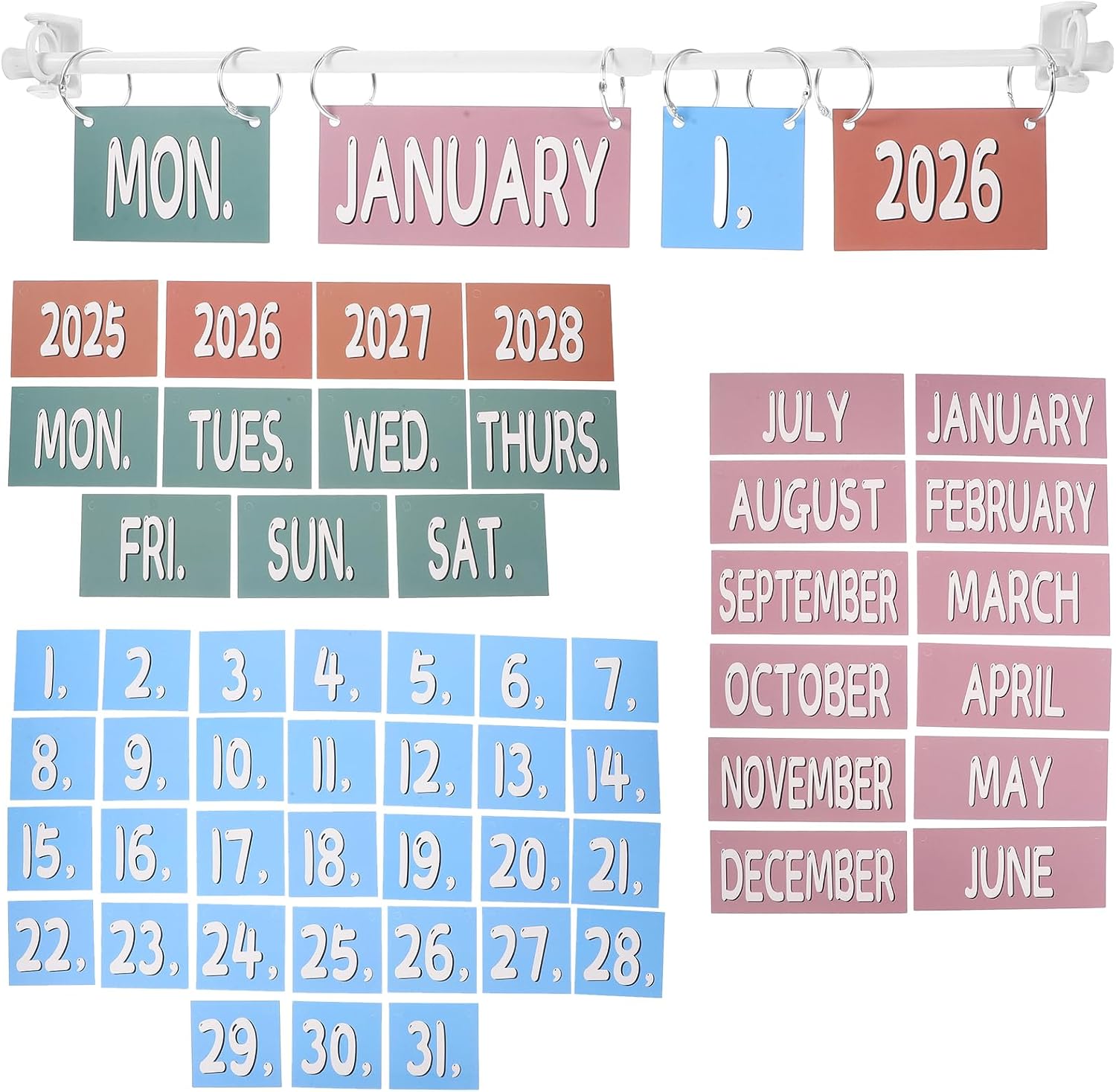 Flip Calendar Bulletin Board for Classroom Adjustable Calendar Holder Teacher School Decor with 54 Date Cards 2025-2028