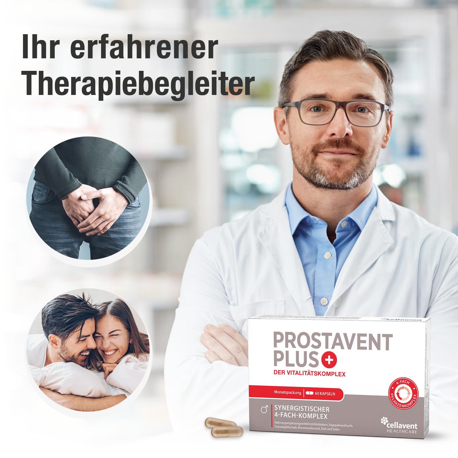 Prostata Kapseln - Sägepalmenextrakt (saw palmetto) - natürliche Extrakte aus Kürbiskernen, Granatapfelschale & Brennnesselwurzel - Selen & Zink für den Testosteronspiegel, 180 Kapseln für 3 Monate