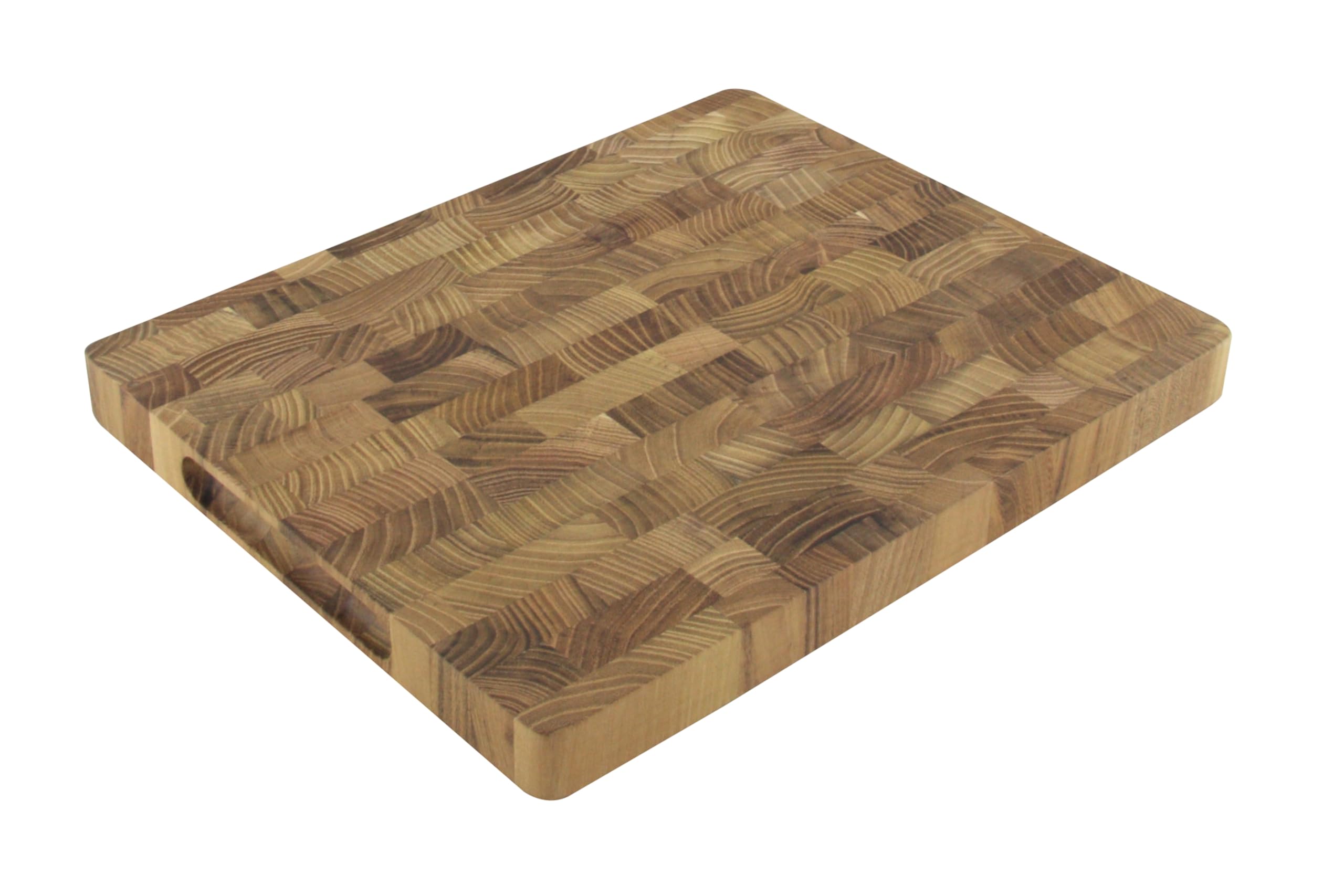 apollo THE HOUSEWARES BRAND Rectangle Teak End Grain Chopping Board, 30x24cm, Kitchen Cutting Preparation and Serving, Butcher Chop, Characuterie Board Fruit and Cheese, Natural Wood, Easy Grip Edge — image 1