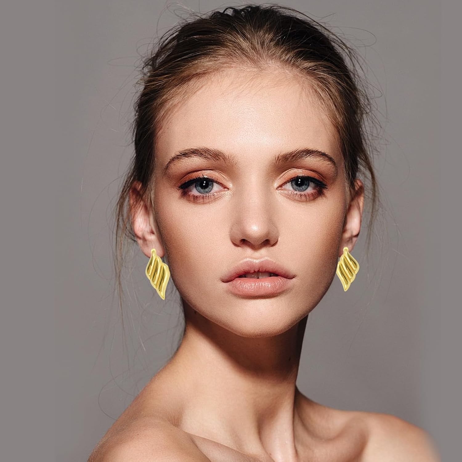 Gold Statement Earrings for Women,18K Big Shell Wings Textured Dome Earrings, Gold Stud Earrings Irregular, Trendy Vintage Shell Drop Earrings Gold Plated Earrings Fashion Jewelry - Image 7