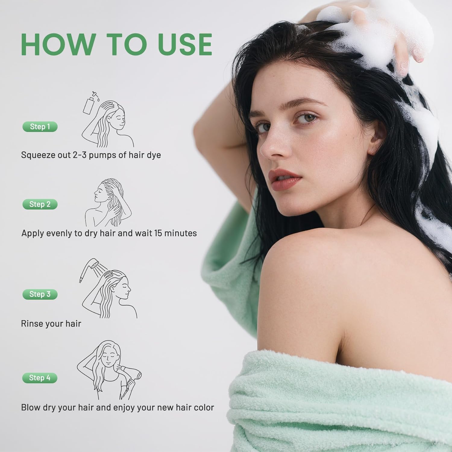 Black Hair Dye Shampoo 3 in 1, Natural Dye Shampoo for Men & Women, Herbal Ingredient Shampoos for Grey Hairs Coverage - Image 6