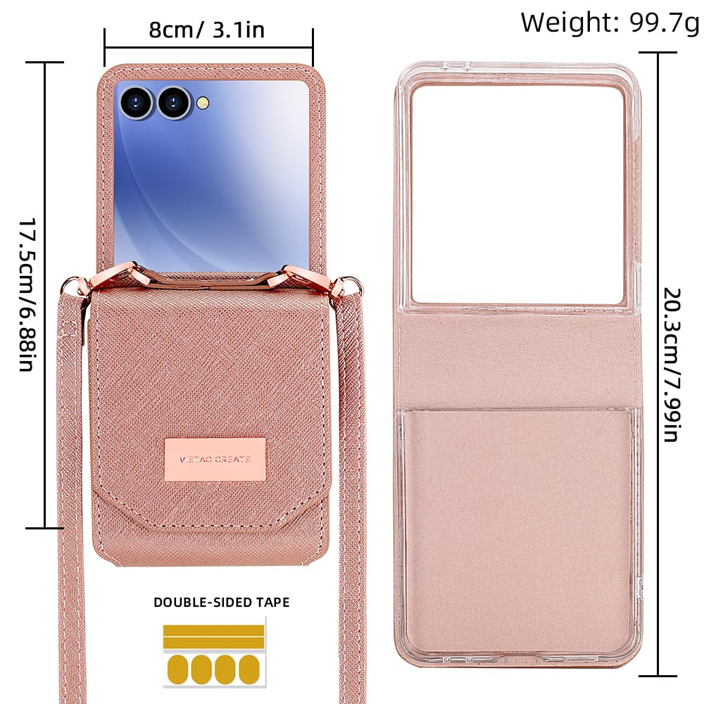 Etui do Samsung Galaxy Z Flip 8 Accordion Crossbody Wallet, gniazdo na karty o dużej pojemności, zdjęcie w oknie, stylowe i wszechstronne akcesoria. (Rose Gold)