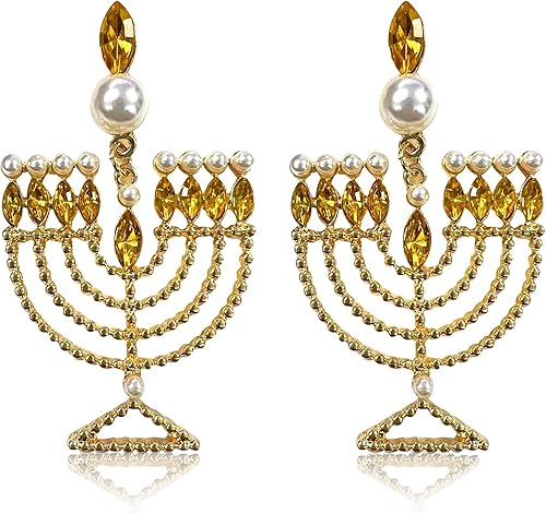 ABTOLS Hanukkah Menorah Dreidel Earrings for Women Rhinestone Jewish Christmas Drop Dangle Earrings for Girls