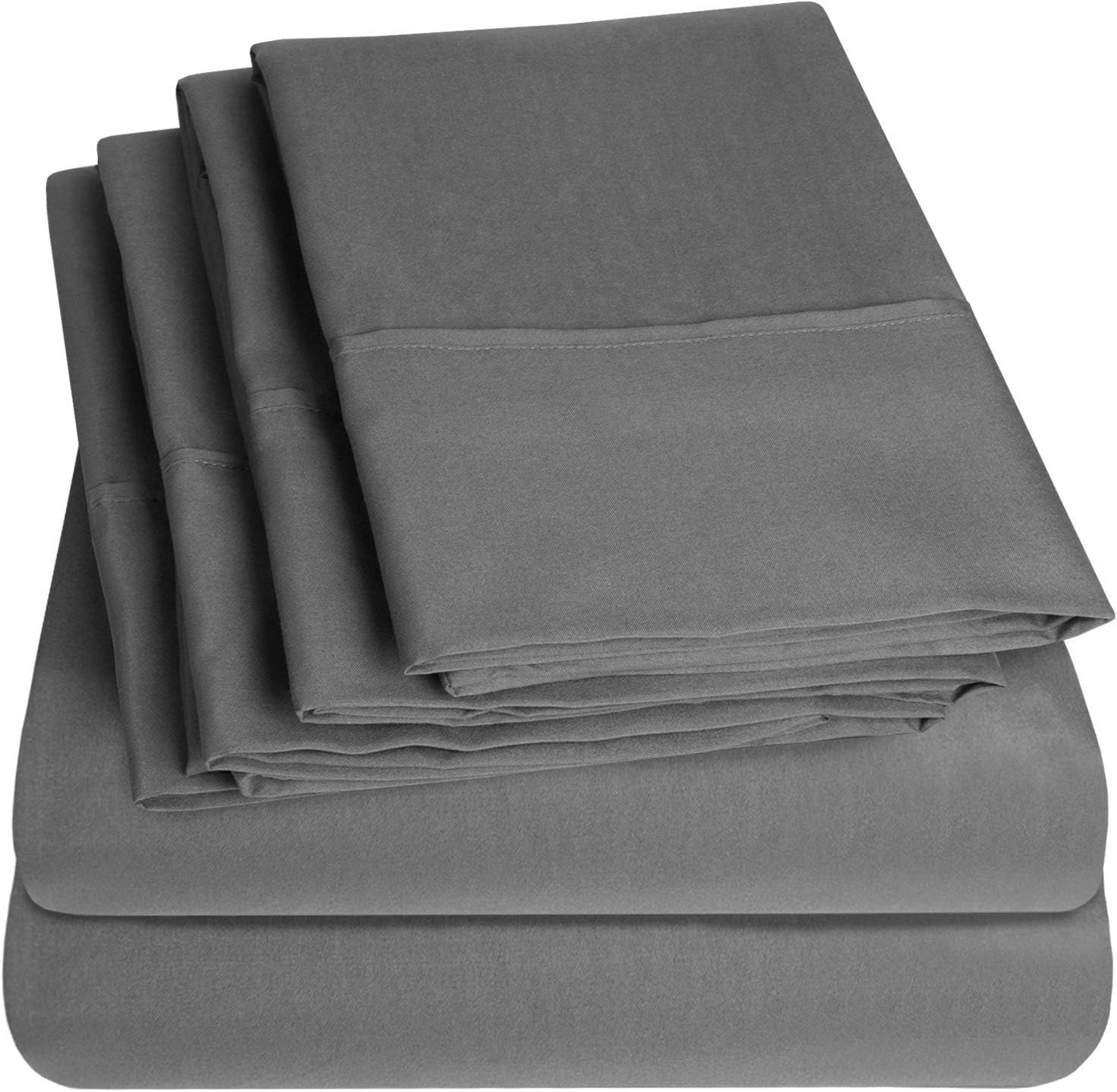 RRlinen 6 Piece 800 Thread Count 15'' Deep Pocket Twin XL Sheet Set with 2 Extra Pillow Cases Long Staple Cotton Sheets Grey Soft and Comfortable Bedding Set (Twin XL, Grey)