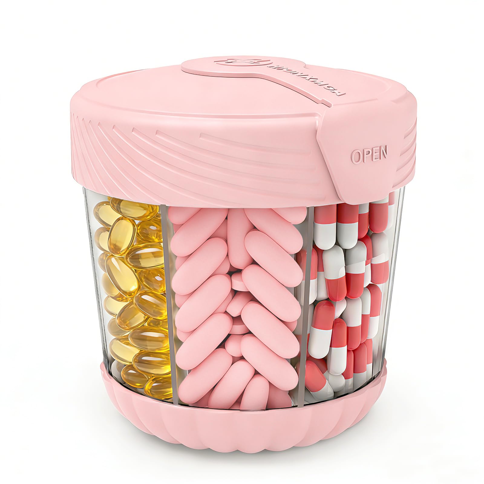HIONXMGA Cute Pill Dispenser with 7 Large Compartments Portable Pill Bottle Organizer with Wide Opening for Travel Anti-Mixing