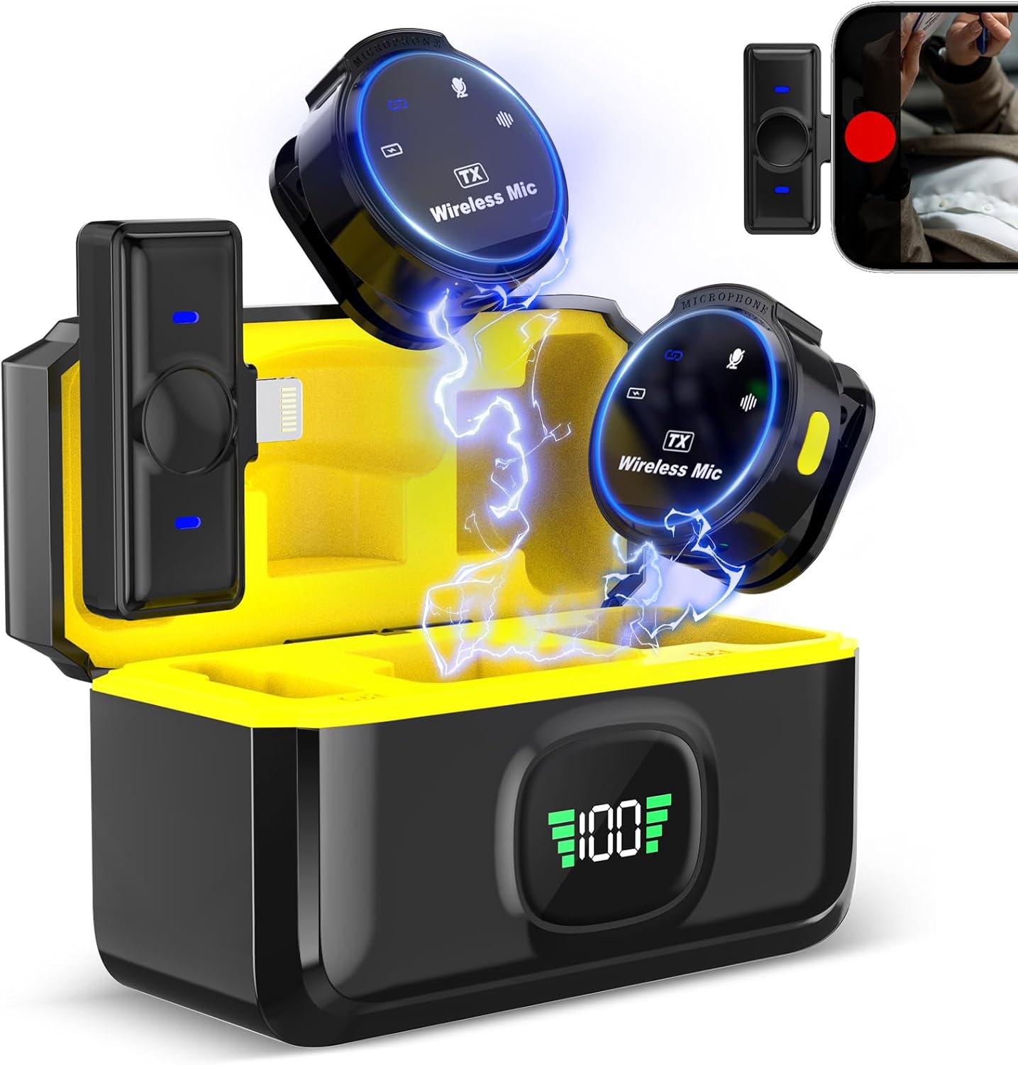 2 Pack Wireless Lavalier Microphone for iPhone14 and Below, Professional Mics, 4 Pickup Modes,Noise Cancellation, 60H Battery Life, Mini Lapel Mic for Video Recording Podcast YouTube TikTok