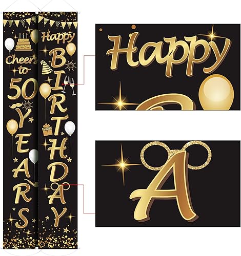 Miniatura 4 de Blulu 2 piezas de carteles decorativos de cumpleaños 50 para hombres y mujeres, suministros de decoración de fiesta de cumpleaños de 50 años de
