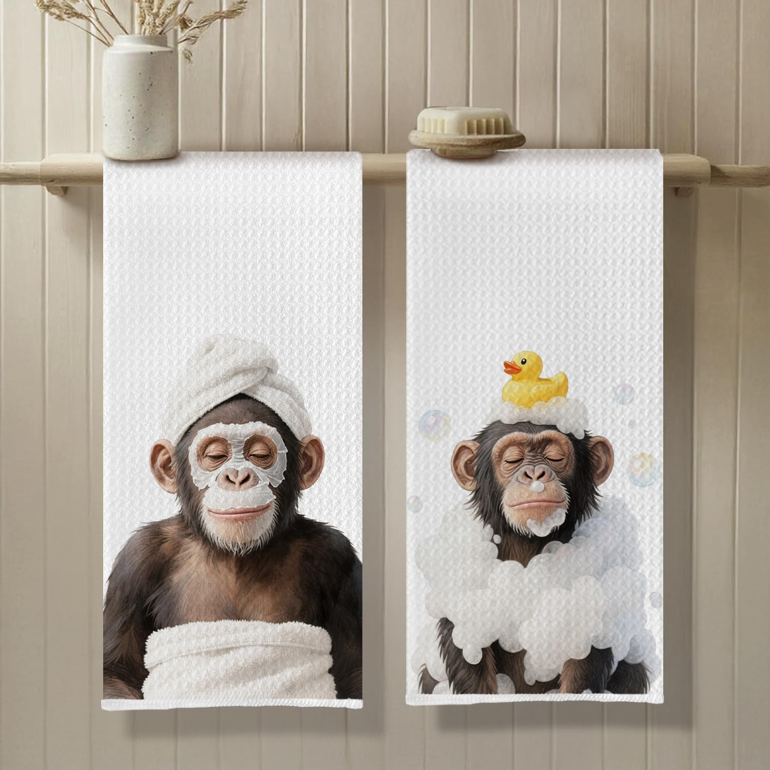 Funny Monkey Chimpanzee Bathroom Hand Towels, Bathing Monkey Chimpanzee Ape Decor Gifts for Women Men Bathroom Washroom Toilet Restroom, 16x24 Inch Set of 4 - Image 4