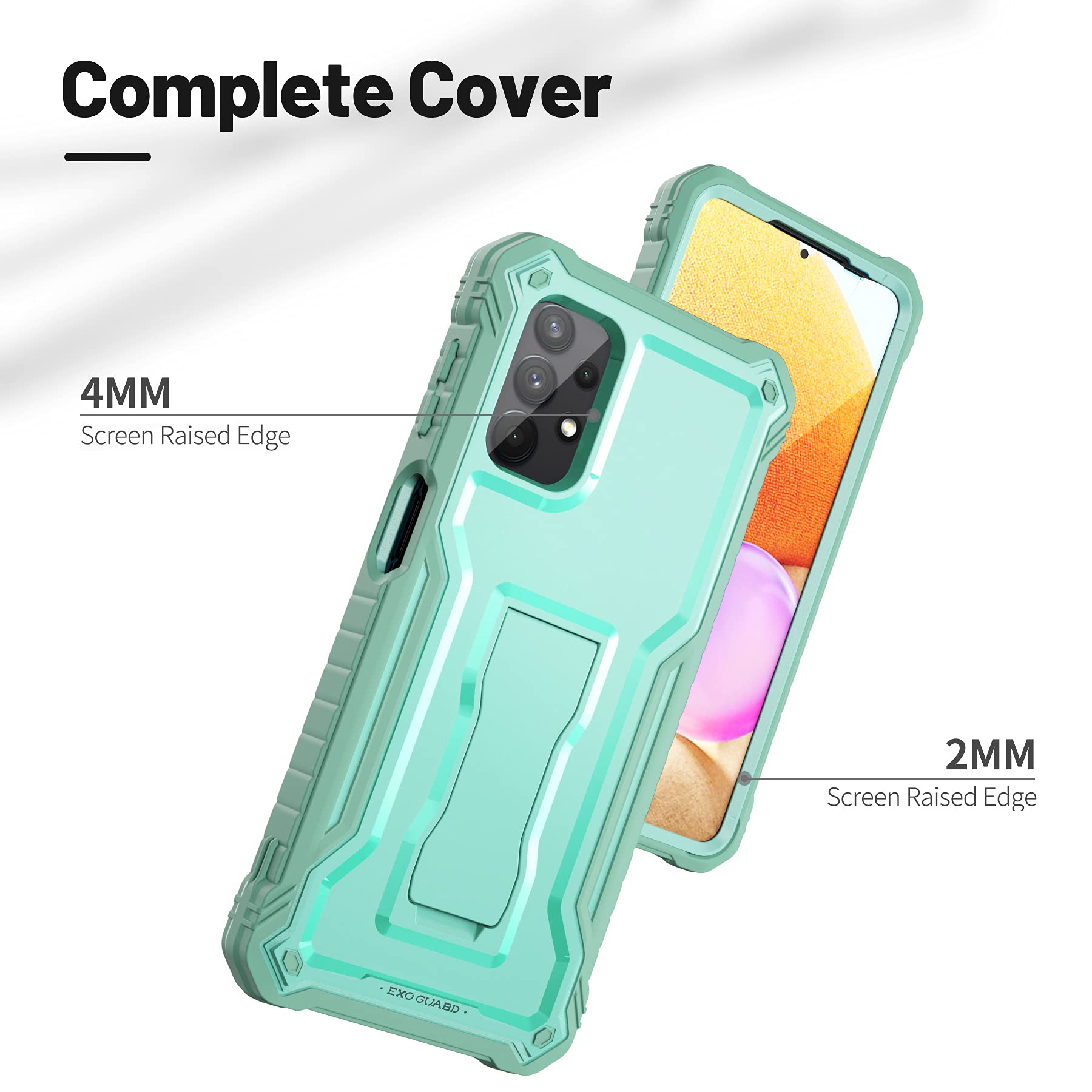ExoGuard for Samsung Galaxy A32 5G Case, Rubber Shockproof Full-Body Cover Case Built-in Screen Protector and Kickstand Compatible with Samsung A32 5G Phone (): Green
