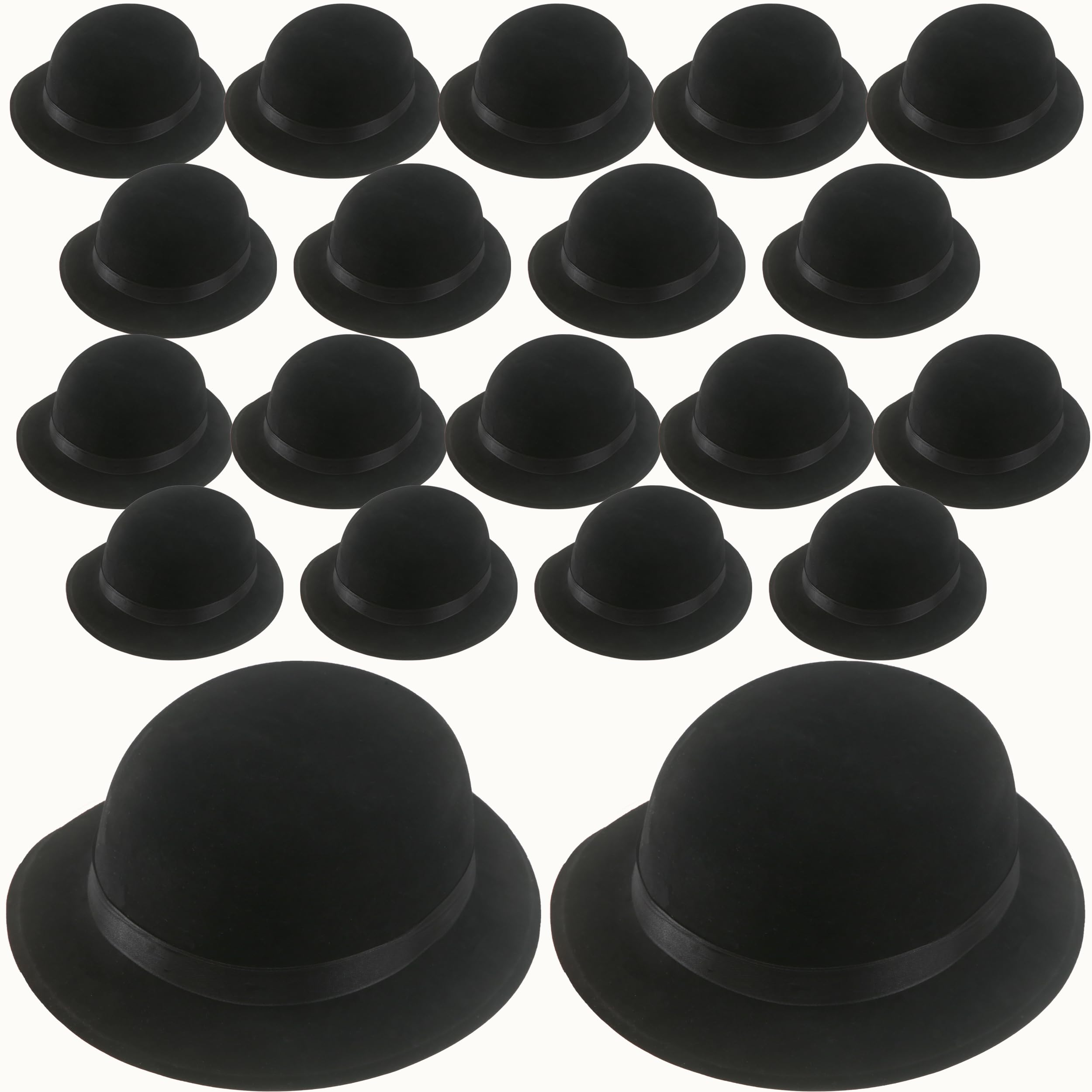 20 Pack Plastic Derby Bowler Hats Bulk Black Bowler Hat Deluxe Costume Hat for Adult Kids Dress up Costumes Party