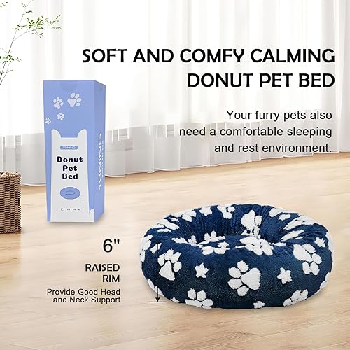 Miniatura 4 de Camas de relajación en forma de rosquilla para perros pequeños, camas redondas calmantes para gatos de interior, linda cama de mascotas con textura