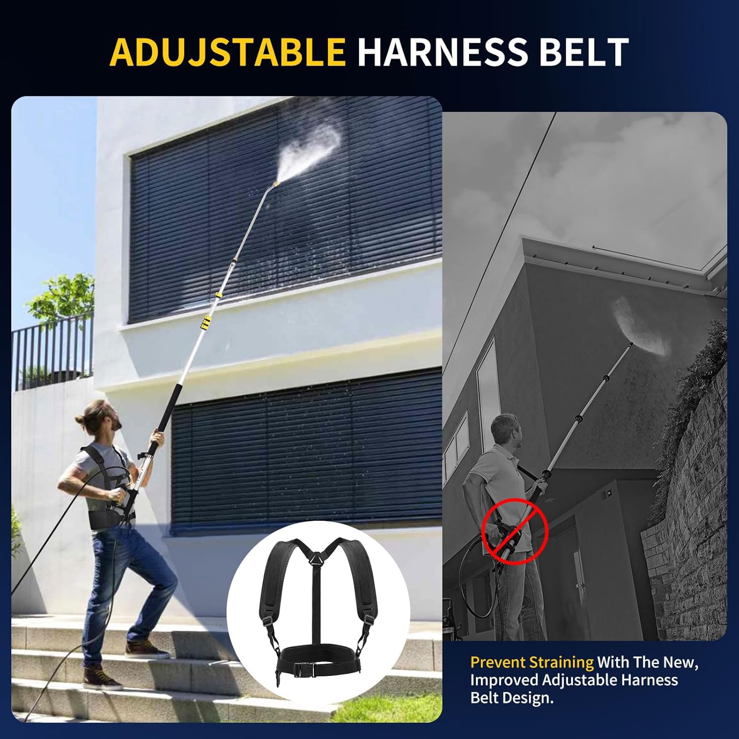 Pressure Washer Extension Wand 24 Feet with Telescoping Pressure Washer Wand, Gutter Cleaner, 7 Spray Nozzle Tips, Pivoting Coupler, 2 Hose Adapters and Support Belt