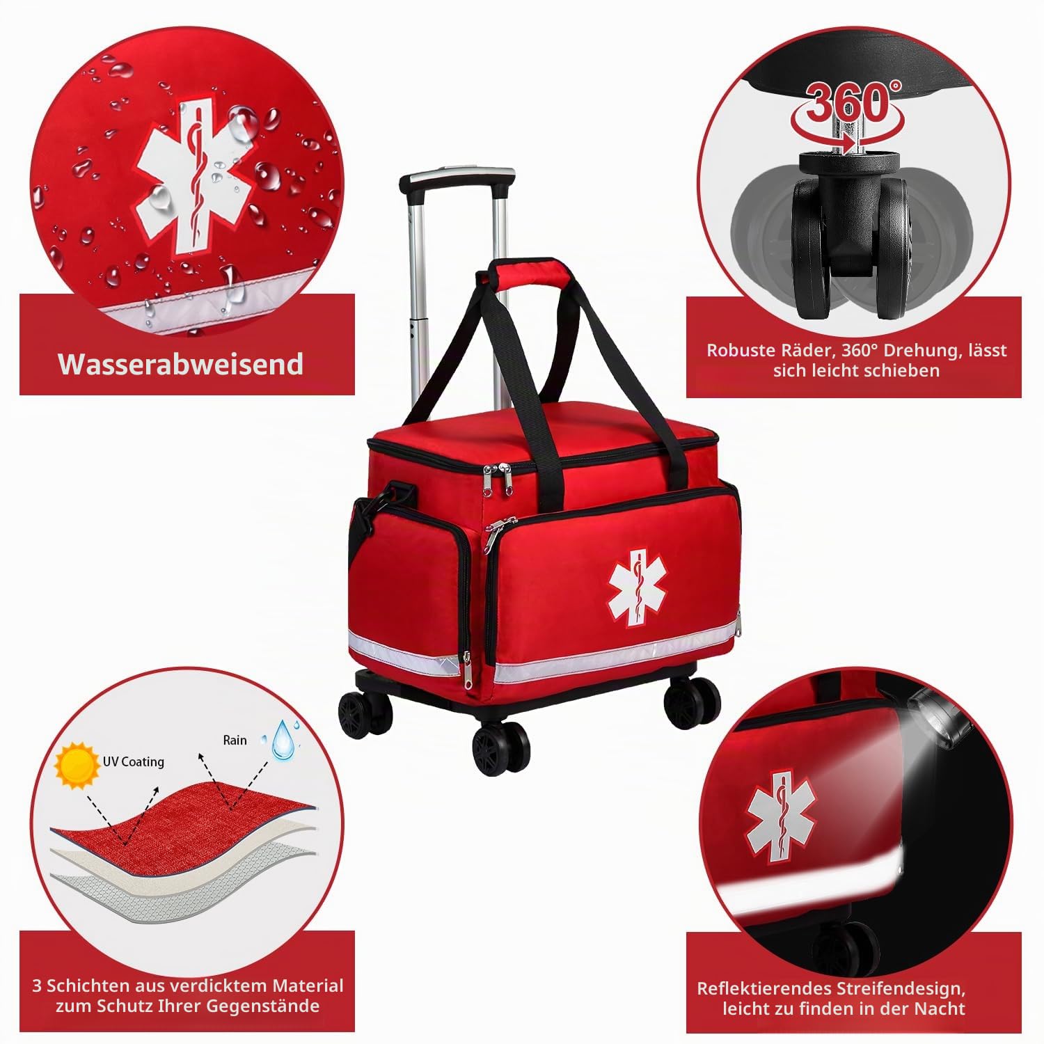 Medizinische Tasche mit Rollroller, Trolley, für Krankenschwestern, EMT CNA RN, leer, für Erste-Hilfe-Hilfe, Zuhause, Gesundheitswesen, Krankenpflege, Studenten, Rolltasche, Handgepäck, Rollen, Arzt