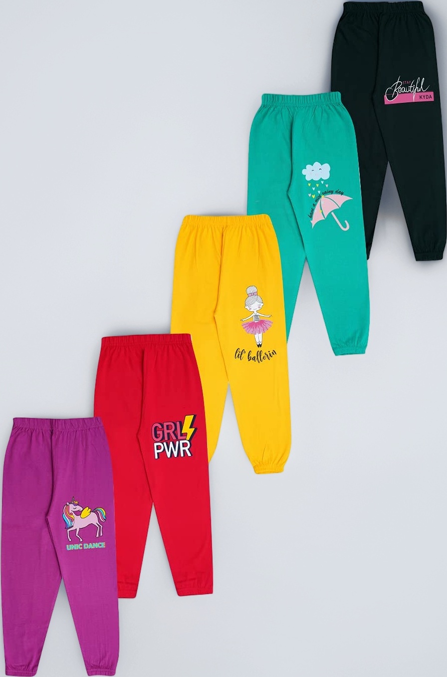 KYDA KIDS® Girls Cotton Track Pants Printed Lower Elastic Waist Loose Fit Kids Casual Summer Premium Trousers Multicolor Combo (Pack of 5)