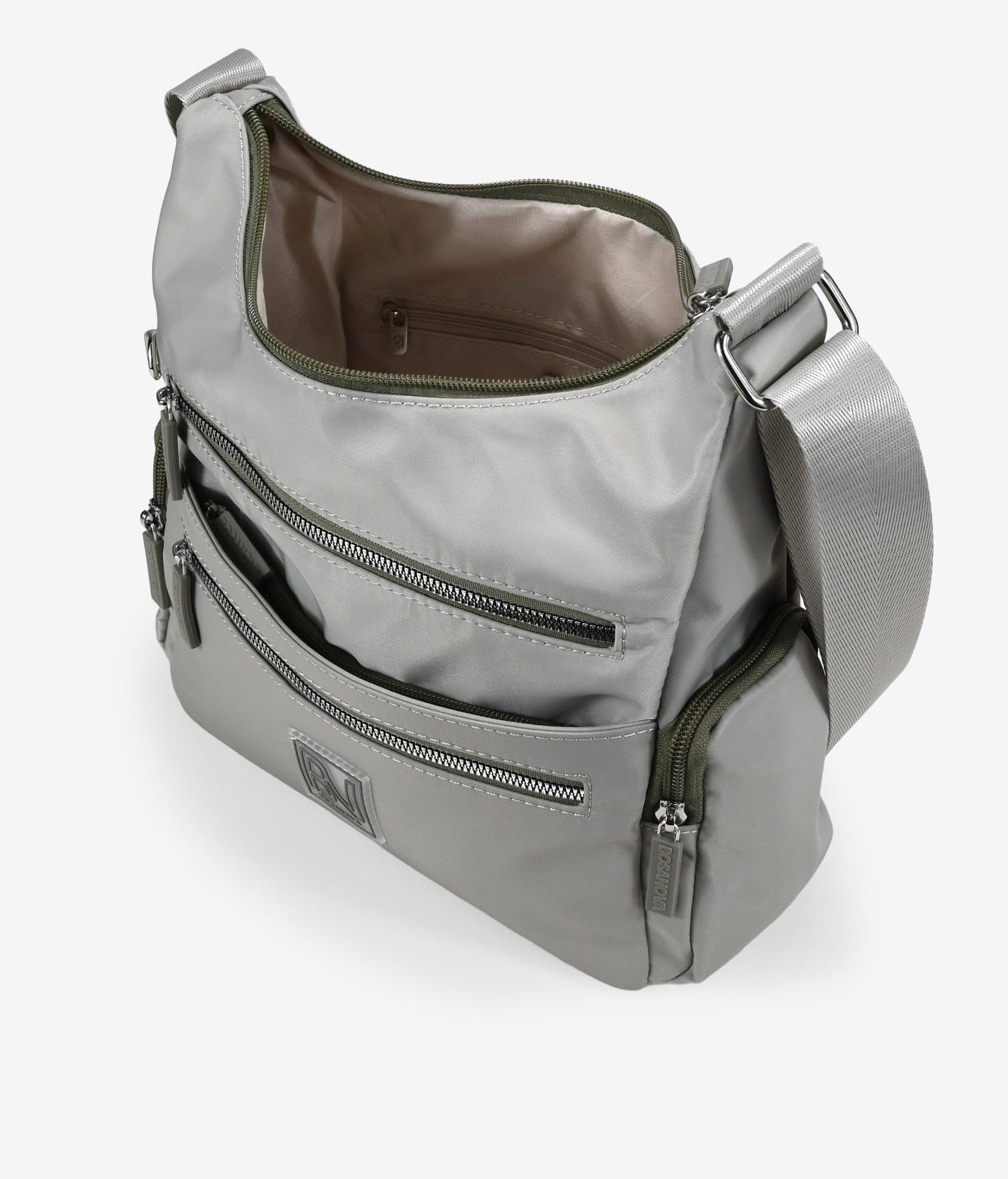 BOSANOVA Bolso Bandolera para Mujer con Dos Bolsillos Frontales y Dos Laterales con Cremalleras Verdes. Asa de algodón de Cruzar y Cierre con Cremallera. Verde U