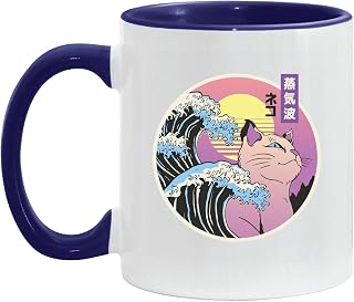 Vaporwave Cat Gifts for Pet Lovers Waves Cats 11oz 15oz Inner Color Accent Mug