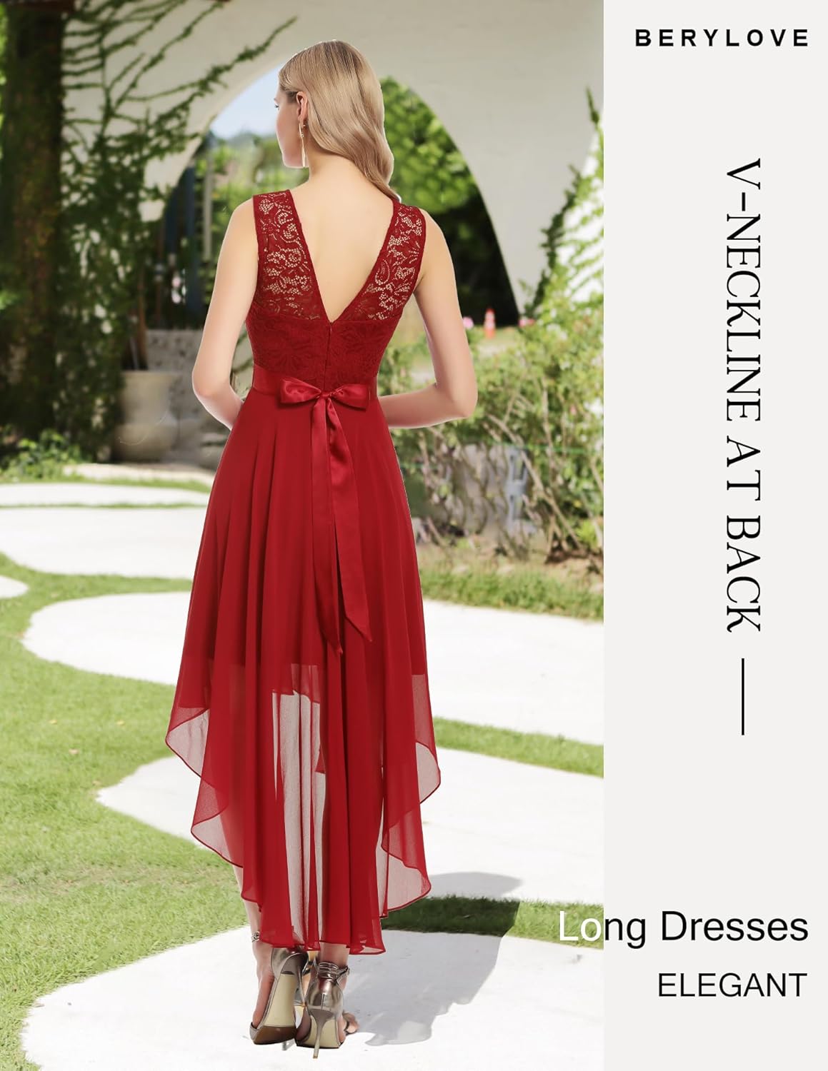 BeryLove Sequin Wedding Guest Formal Cocktail Dresses Prom Party Lace High Low Bridesmaid Elegant Dress - Image 4