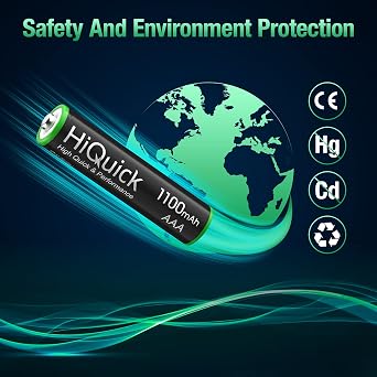 HiQuick AAA Rechargeable Batteries 8-Pack, 1100mAh, Pre-Charged NiMH, 1.2V