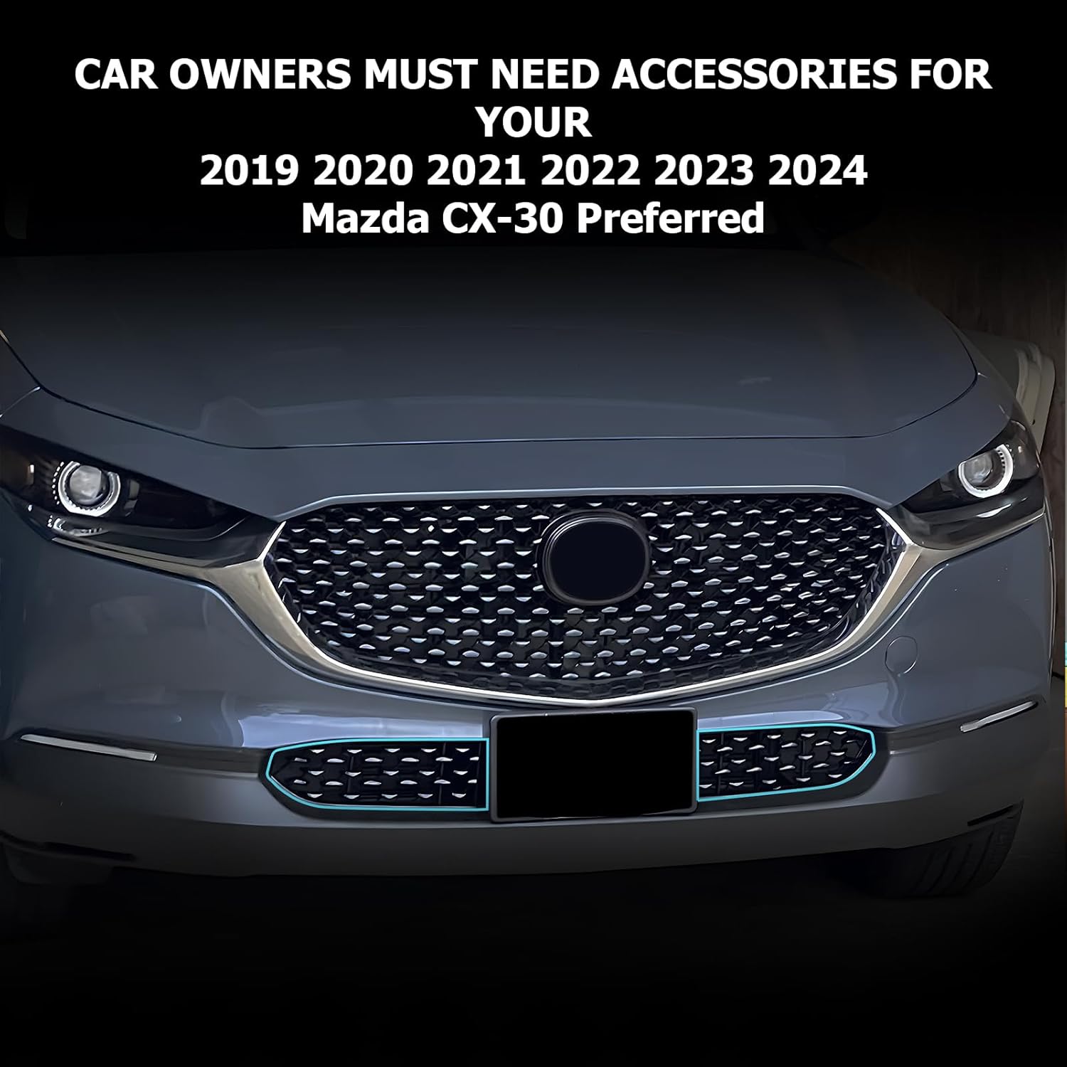 LUWU Front Grill Mesh Compatible With 2020-2025 2026 Mazda CX-30 Front Mesh Grill Inserts Trims Front Mesh Grille Cover Guard for 2025 2026 Mazda CX30 Car Exterior Accessories ABS Material, 2PCS