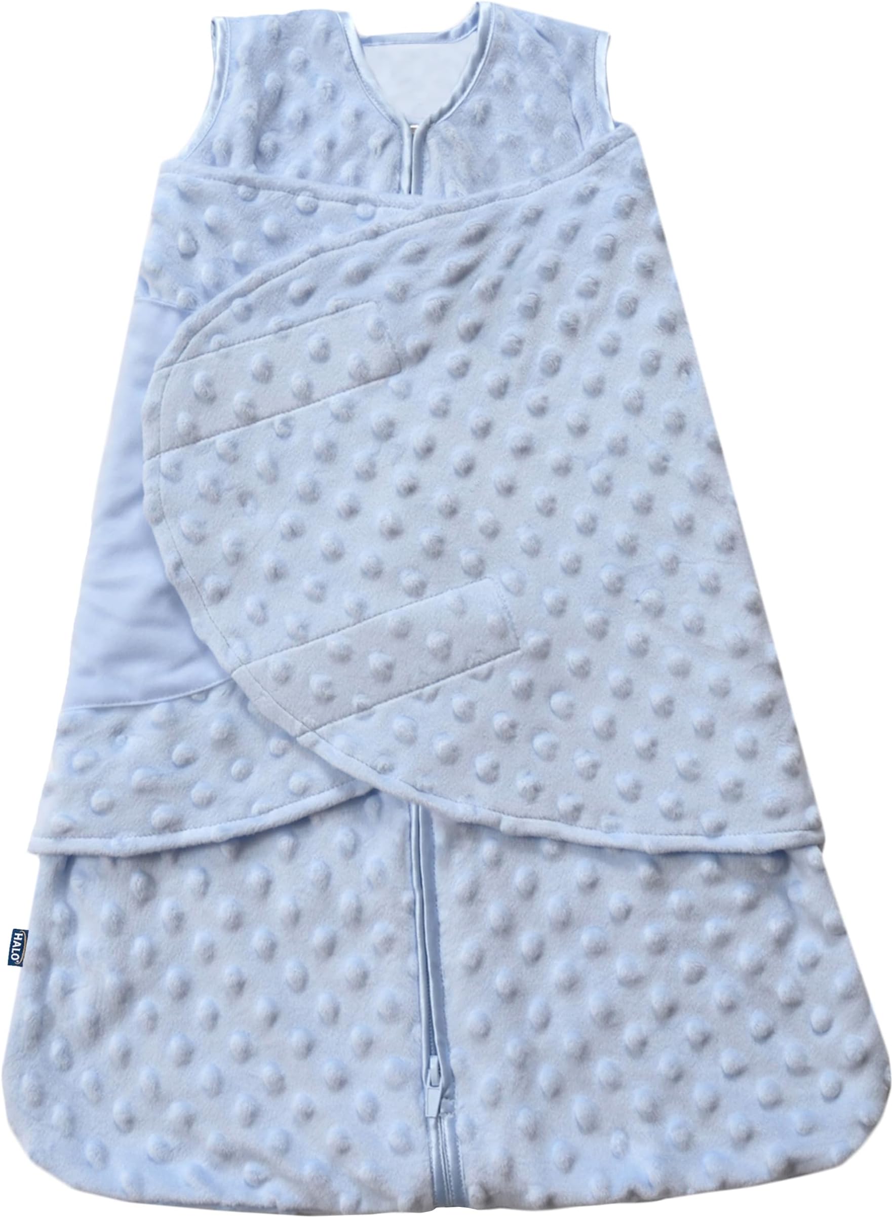 Sleepsack Swaddle, 3-Way Adjustable Swaddle Blanket, TOG 3.0, Velboa, Blue Plush Dots, Small, 3-6 Months