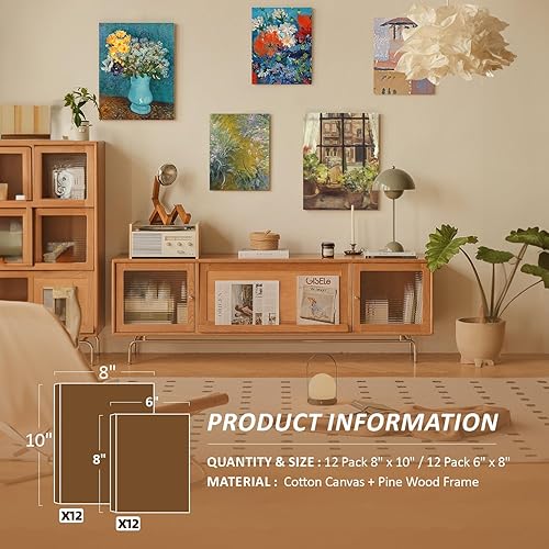 Miniatura 4 de Paquete de 24 lienzos estirados para pintar, 6 x 8, 8 x 10 pulgadas, cada uno de 12, 100% algodón e imprimado blanco imprimado para principiantes,