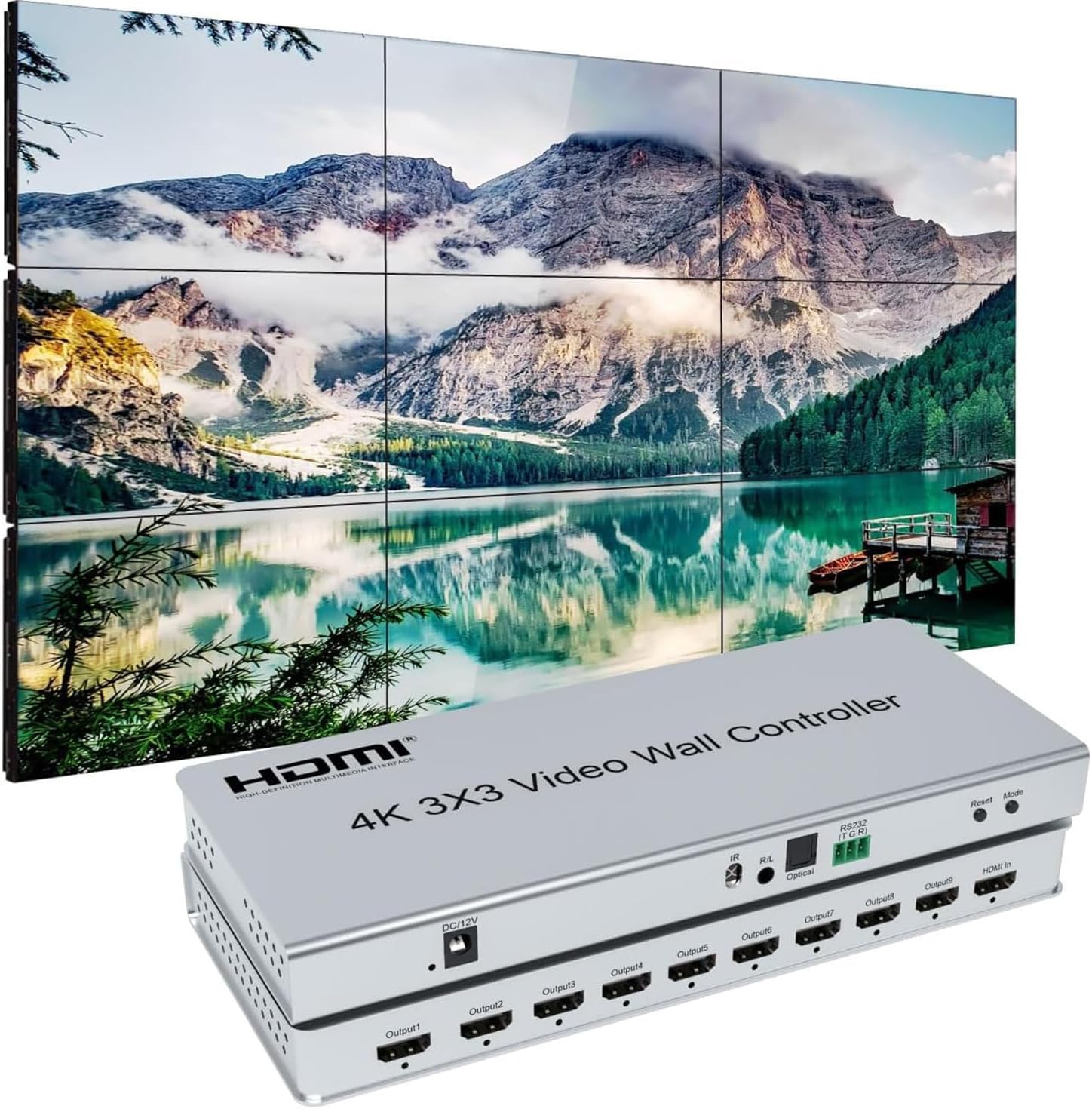 3x3 Video Wall Controller | 4K@30Hz | Edge Masking | 1x2, 1x3, 1x4, 2x1, 2x2, 2x3, 2x4, 3x1, 3x2, 3x3