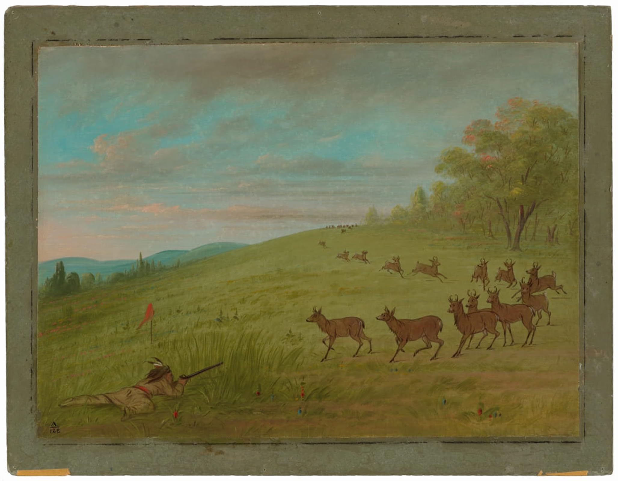 SERENDIPITP Abstract Painting Mural Print Picture Wall Decor Painting Antelope Shooting Assinneboine by George Catlin Vintage Wall Artwork for Home Decor 60x90cm