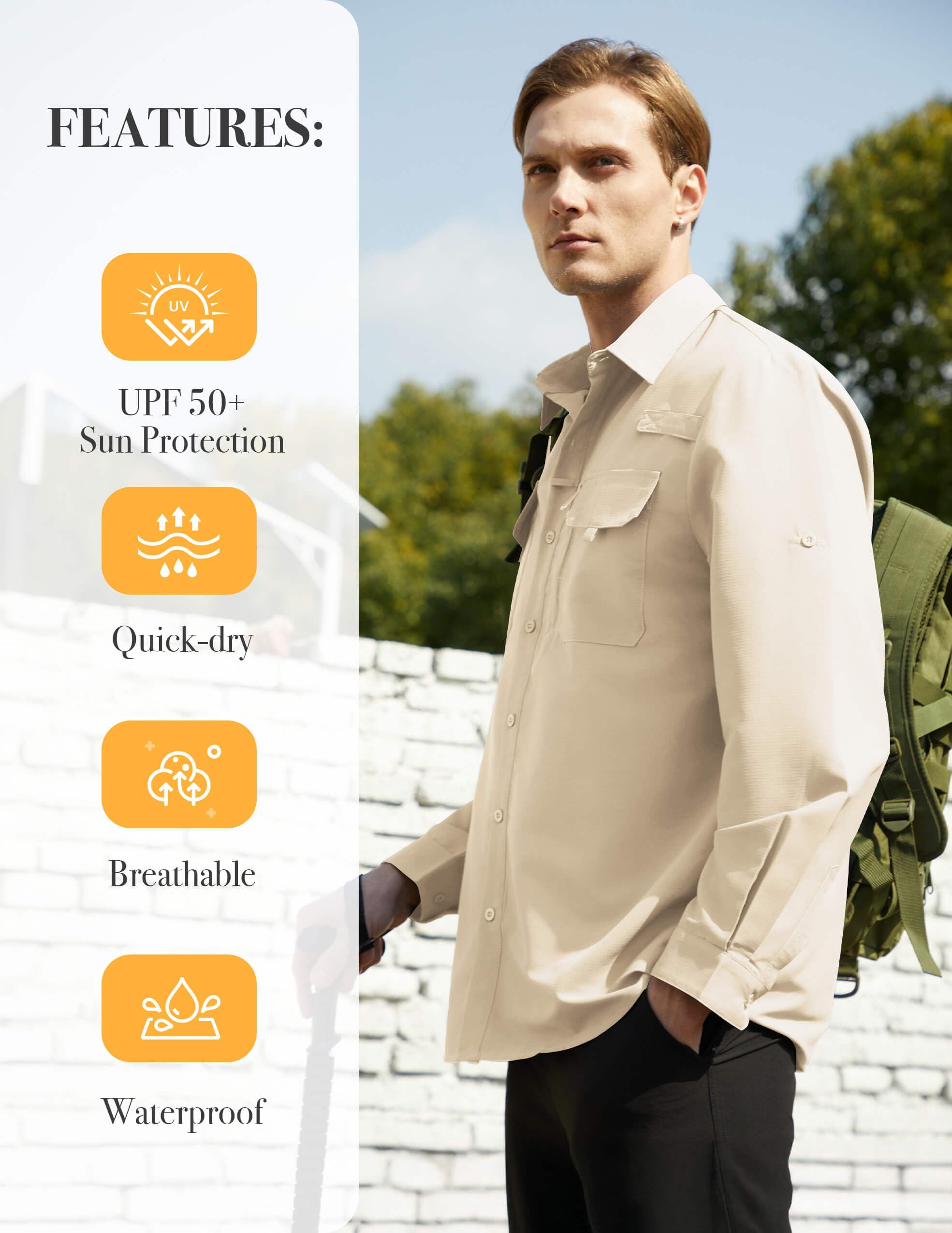 Camisa Hombre Casual Outdoor para Pesca y Senderismo, Camisa de Protección Solar UPF 50+ con Secado Rápido, Camisa Técnica Transpirable de Manga Larga para Viaje